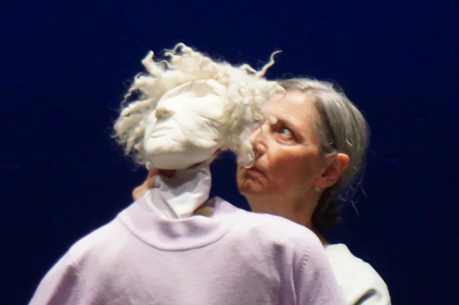Close-up of the Homebrook House puppet and puppeteer in performance